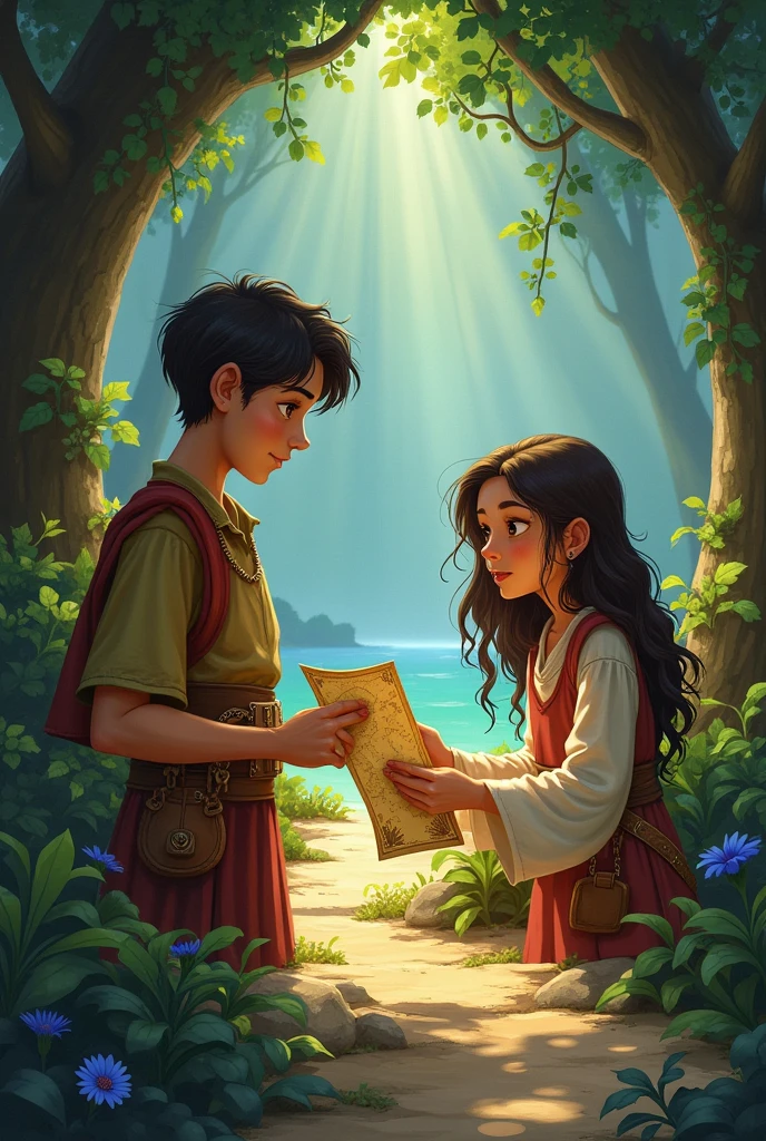 "A treasure!" Bruno exclaimed, who was very strong but a little slow to understand things. "We must find it together." Antonia, that was small but very intelligent, He looked at the map and said: "I think we can get there if we follow this path.."