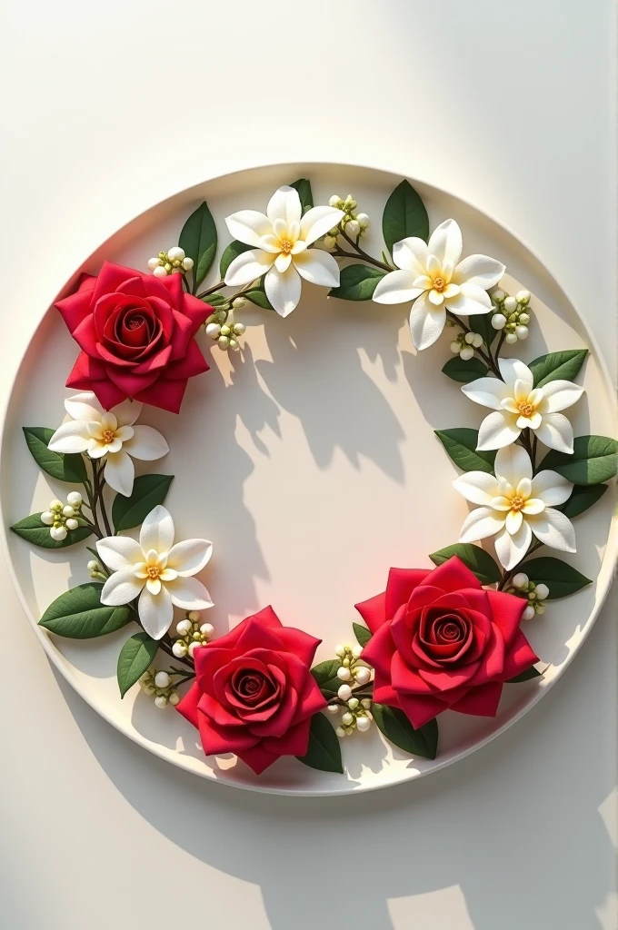 Garland of jasmine and roses placed on a tray