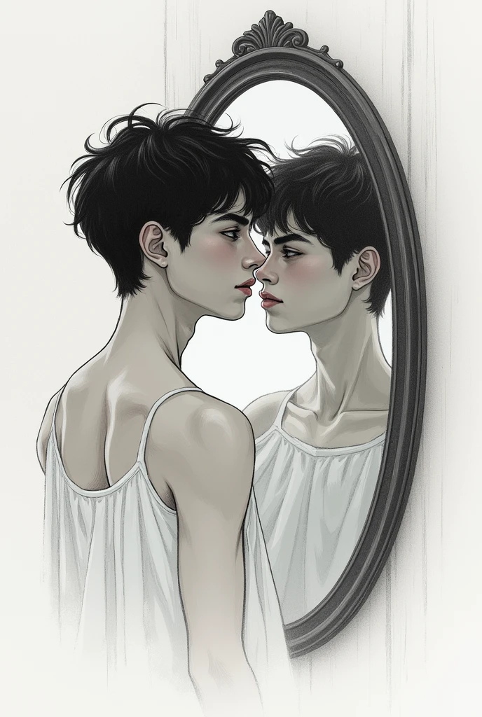 Drawing of a young man reflected in a mirror