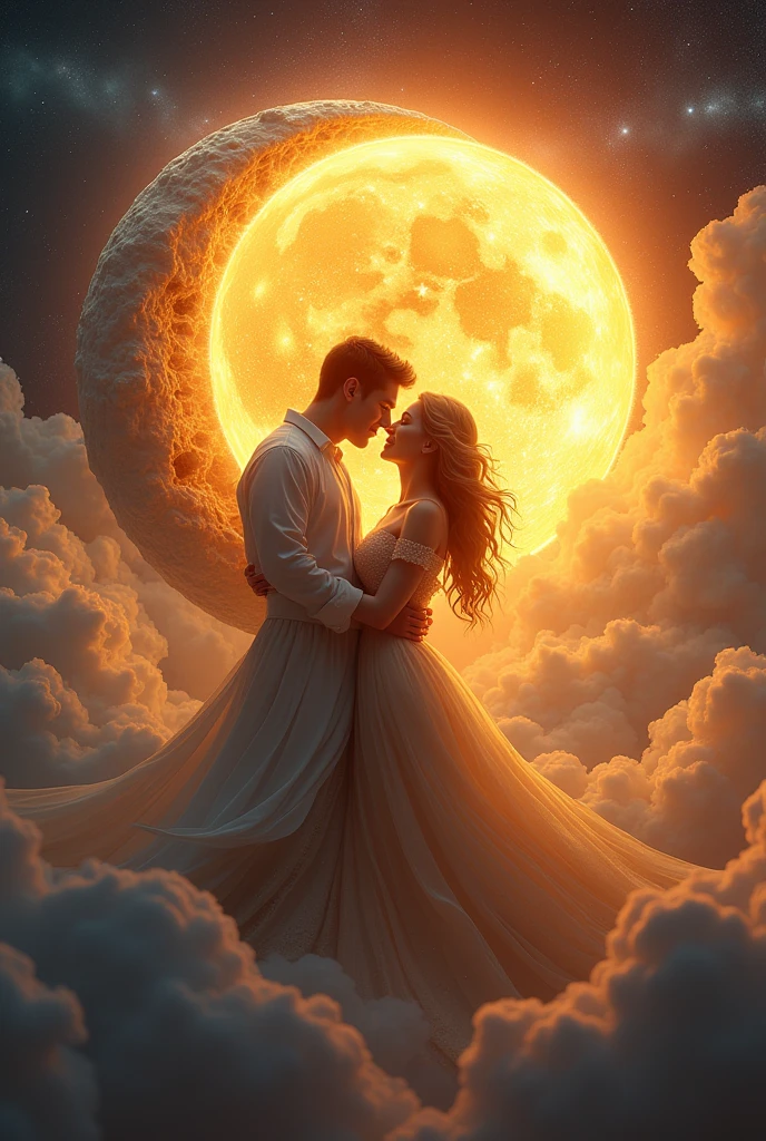 The sun and the moon in love embraced 3d