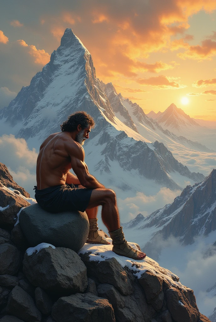 Sisyphus finally manages to push the boulder to the top of the mountain, Now he sits contemplating the horizon and thinks about the meaning of life, art