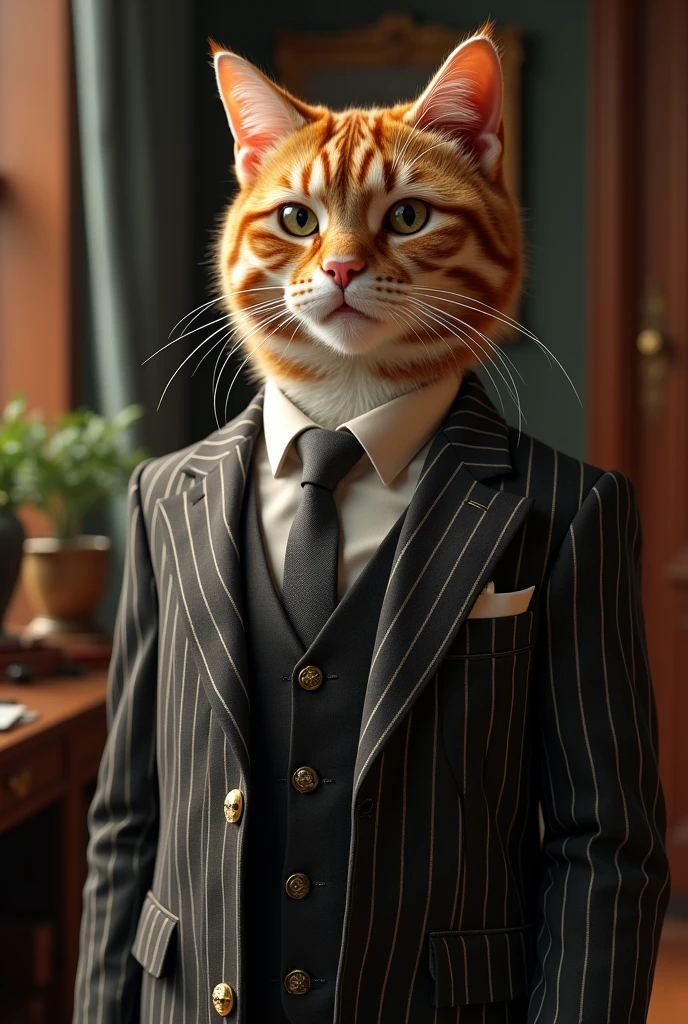 Royal cat in 1950s style striped suit