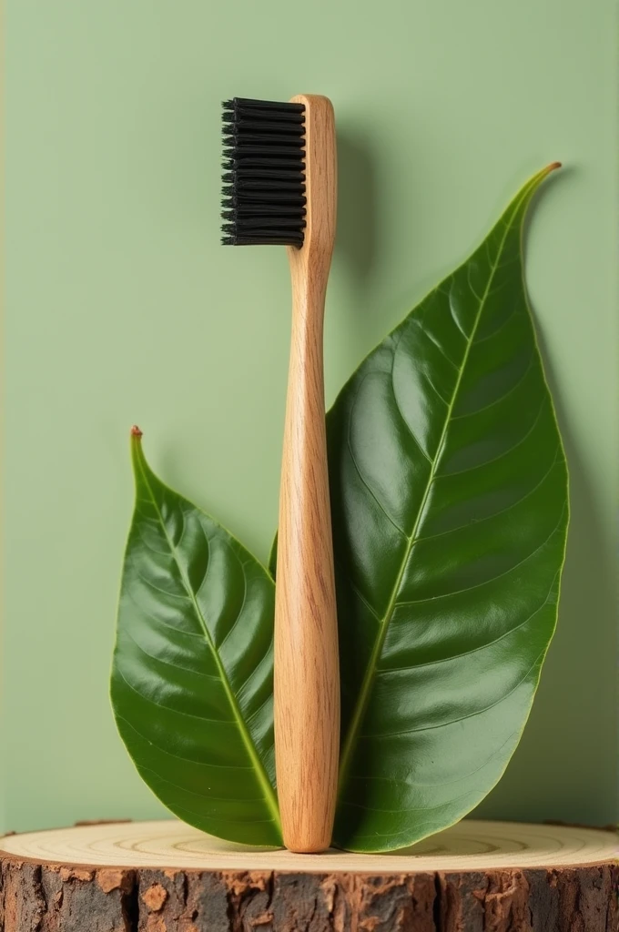 toothbrush using wood and leaves and rubber