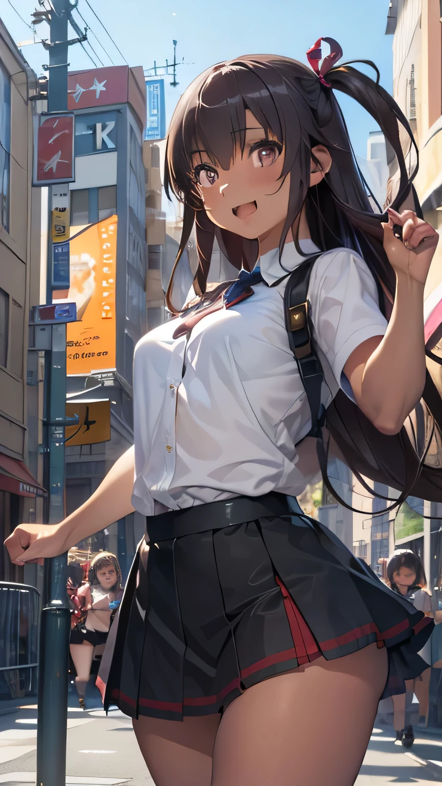 (Very detailed CG Unity 8k 壁紙),(masterpiece), (Highest quality), (Very detailed), (Best illustrations),(Best Shadow), Large Breasts、1 girl, Cheerleader、mini skirt、Dance cheerfully、Stadium、A lot of people々、