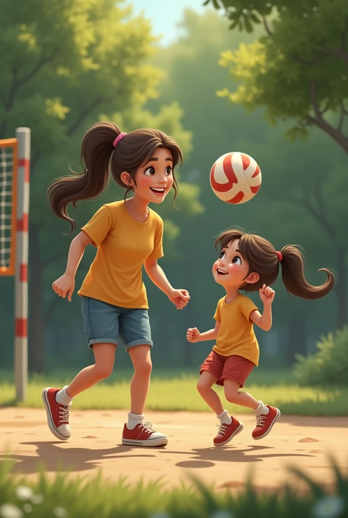 Mother and daughter playing volleyball