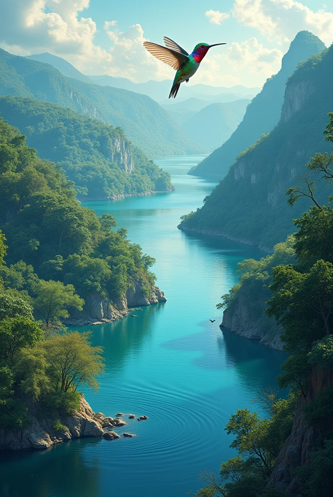 ### 5. **Magdalena River and Hummingbird**
   - **flag:** Light blue background with a white river winding through the center and a green hummingbird flying above it.
   - **symbol:** The Magdalena River, Colombian river artery, along with a hummingbird, representing the connection between nature and life.