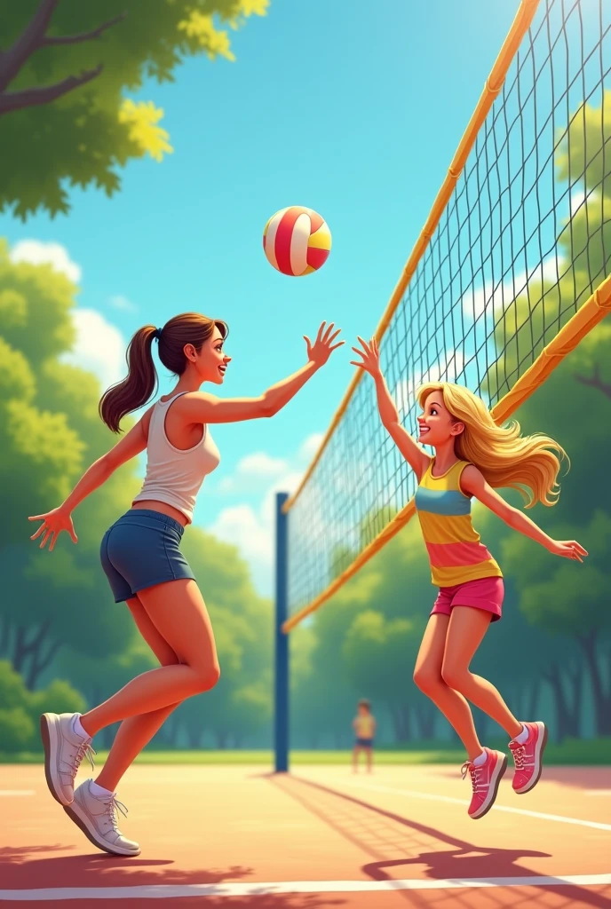 Mother and daughter playing volleyball