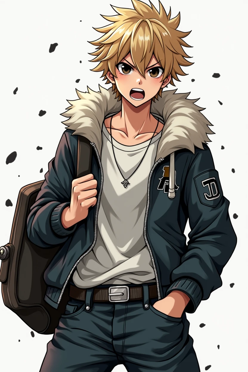 character, masculine, adolescent, black and white, eyes without pupils, shirtless, athletic body, manga style, black aura coming out of his entire body, angry face, intimidating, anime, 4k, White background