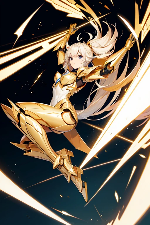 golden armor robot, flying with jet engines. nice body