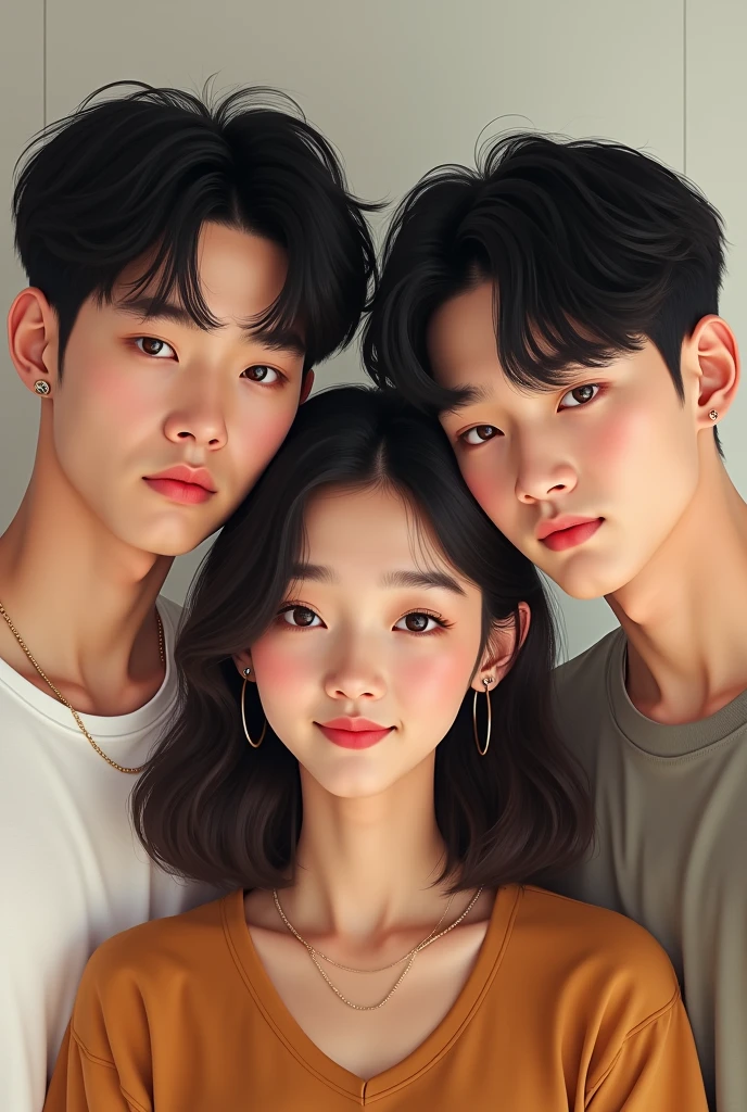 Korean triplets two males and one female teenagers