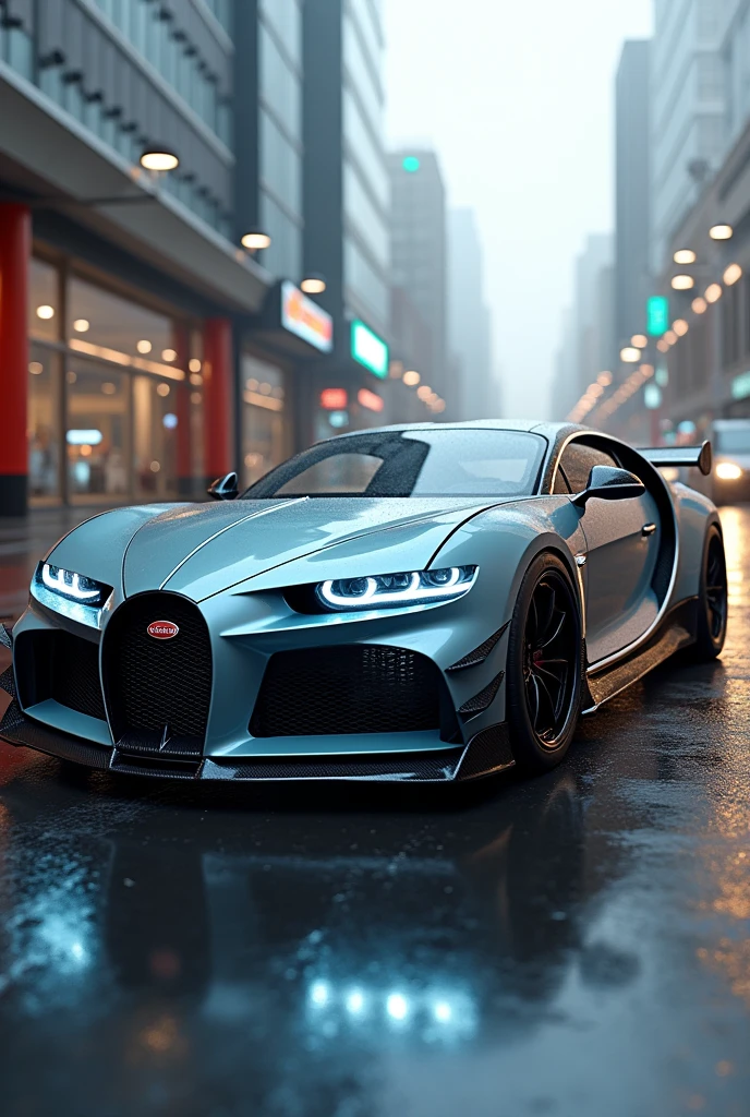Make me a car that looks like a Bugatti sports car fused with an R34