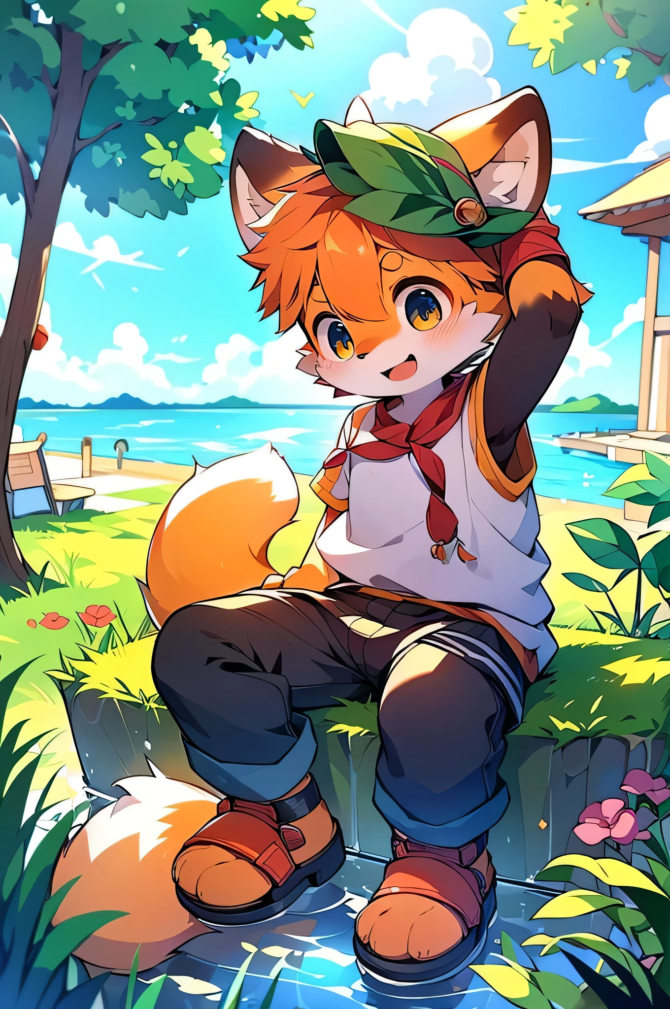 超High resolution,Awards,Highest quality,super high quality, Very detailed,High resolution,4K,animeのかわいいアートスタイル,Rice field scenery,(Cheerful teenager,13 years old:1.3),anime,alone,single,male,Red Panda,retina,Accurate,masterpiece,Eye-level shot,Anatomically correct,(expensive),expensive,Cute Face,Ocean,Awards
