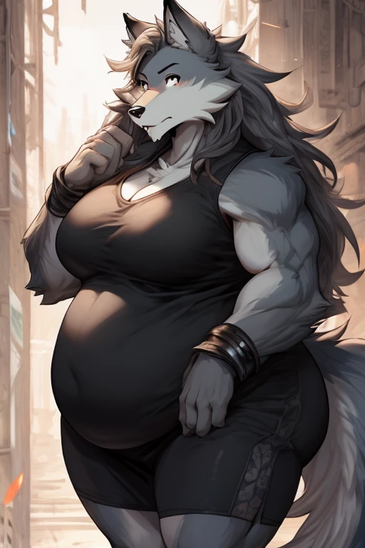 Twokinds obese wolf black clothes gym