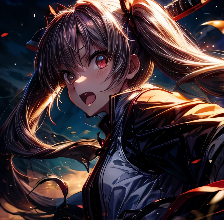 Dark red hair in twin tails Yagyu Shinkage-ryu Sword Master's License Presence Japanese sword Beauty swordsmanship Yan Fei's Sword Nine Swords One Yen Stance Swordless Capture front Surrounded by Enemy Samurai Whole body Yagyu Jubei