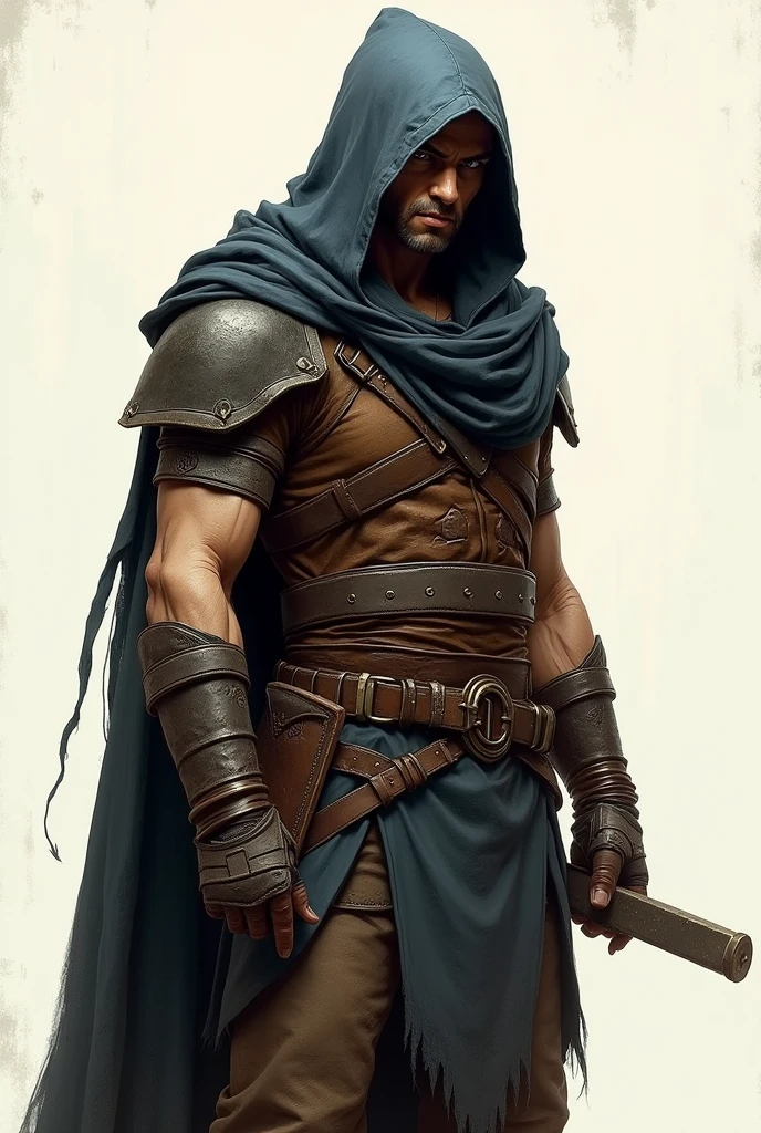 Illustration of a RPG character in close-up full body character sheet thief
