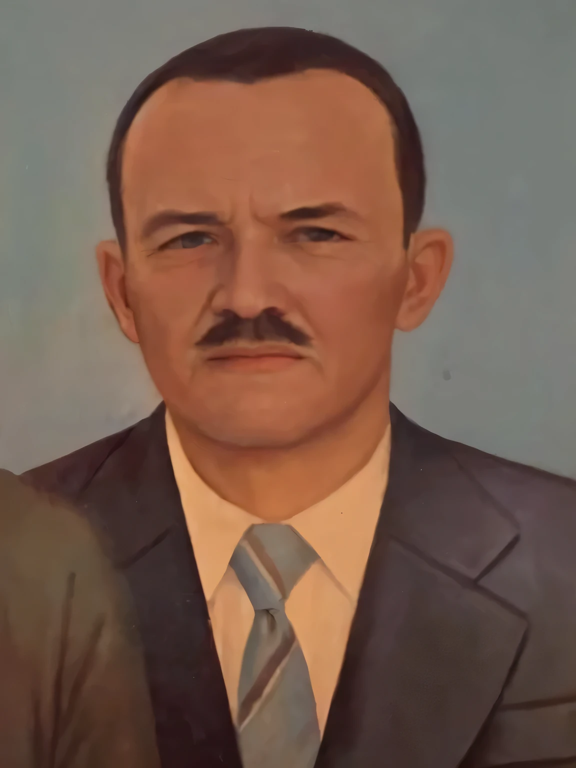 Convert this old painting of a man into a realistic photo.