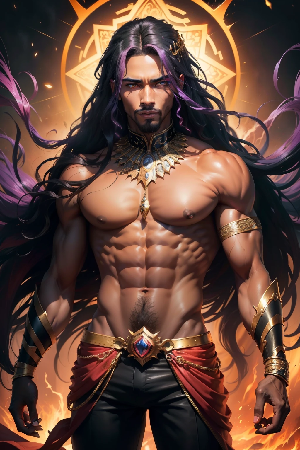 (8k,photorrealistic RAW photograph Maximum quality;1.4) (1 African boy) Super handsome king of the underworld (lifelike face) (hair with vibrant colors, long hair in the wind ) slenderbody Muscular and macho big pink eyes Aristocratic metallic outfit with vibrant colors decoration with vibrant colors Fangs peeking out of the mouth Pointed claws a seductive gaze Beautiful expression A hyper-realistic (King of the Underworld) appealing (real looking skin) super high resolution high détail Luxury pants in vibrant colors Aura of vibrant colors emanating from the body effect cover with vibrant colors