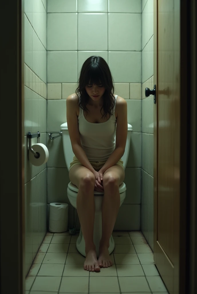 Woman in the bathroom shitting