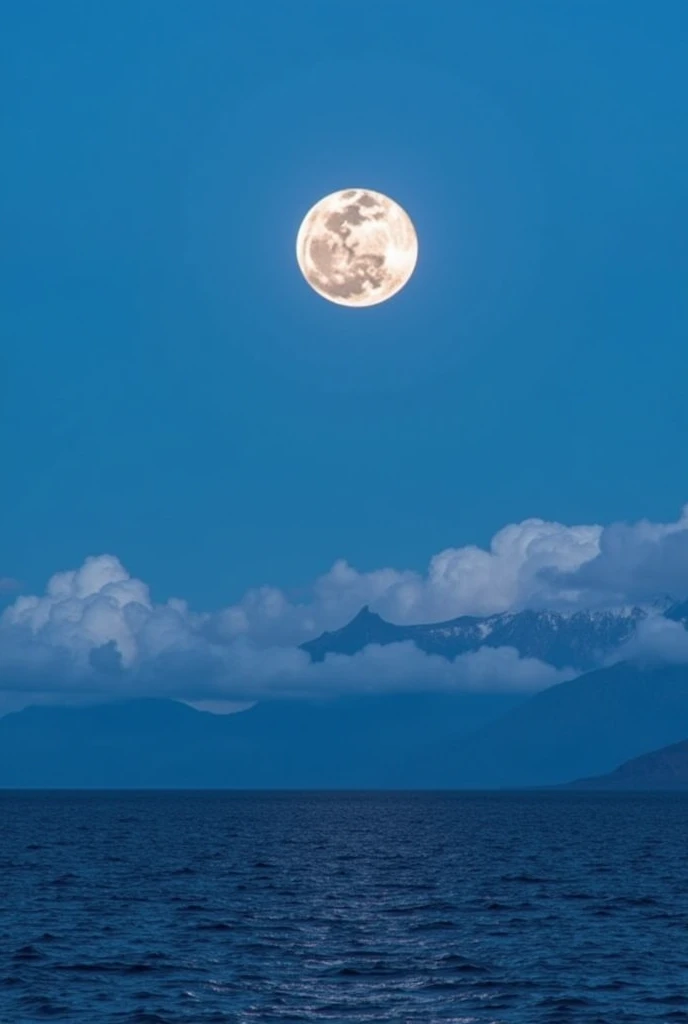 wallpaper 2048x1152, wide sight, ocean, mountainscape, clouds, fullmoon