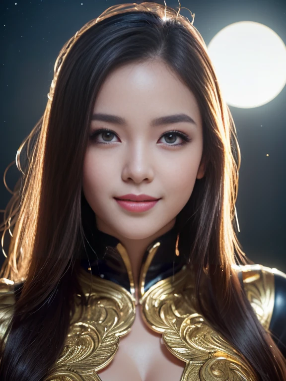 Latex bodysuit、Knee-high boots、Huge 、Long brown hair、Shiny, Oily skin、Glowing Skin、Indoor competition pool、White skin、 Body Portrait, 8k, Narrow and beautiful eyes, Dindal effect, masterpiece, 最high quality, high quality, High resolution, Very detailed photos, (Natural skin texture, Fine skin, Hyperrealism, Ultra Sharpness) , Skin with attention to detail, (Very fine, Fine skin texture, Intricate details, Beautiful Face, (A vivid face), Realistic eyes, Beautiful and detailed, Realistic Skin, Beautiful Skin, surreal, Very detailed, Golden Ratio, Smiling Eyes, ((Night moonlight background)), Body Portrait, glamorous, Shiny Bodysuit