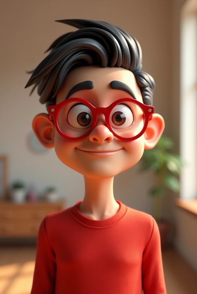 Cartoon character of a man with red glasses and a red shirt, animation character, stylized character, animation style rendering, 3d stylized, Arnold Maya render, 3 d render stylized, toon render keyshot, 3d character, 3d character, 3d rendering stylized, 3 d character render, cartoon character, Close up character, Character pose, (Pixar style) (master part:1.2) (Bokeh) (best quality) (detailed skin) (detailed texture) (8k) (clay) (Cinematic lighting) (sharp focus)