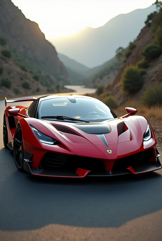 Make me a front car that is a fusion of a Ferrari 488 pista and a Lamborghini svj 