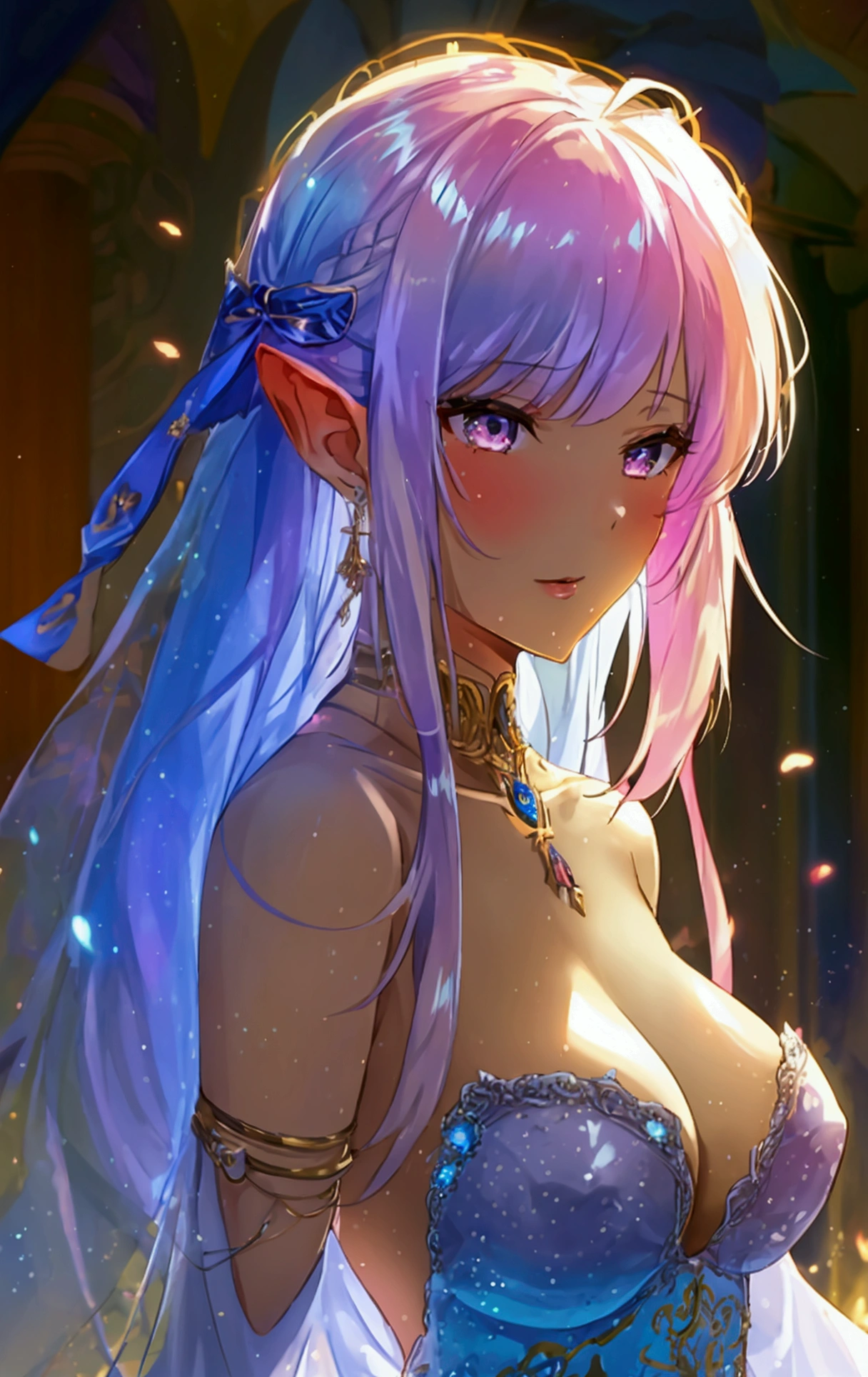 Full body image, One girl, length_hair, bright_hair_Farbe, Fascinating_eye, mysterious_Performance, mature_outer, glamorous_custom, Flowing_dress, elegant_jewelry, Complex_Decoration, magic_symbol, Shine_accessories, Portion, scroll, cute_accent, bow, ribbon, whole body, {{A succubus rips off a girl's face and takes her place}}, NSFW