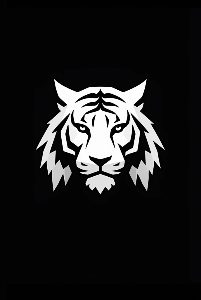 Make a logo of a white tigr on a black background, The tiger has to be futuristic, so make it totally minimalist as minimalist as you can and abuse a lot of geometric shapes, Make it so minimalist that you only have geometric and futuristic square silhouettes, It has to be minimalist to the point that there is no eye