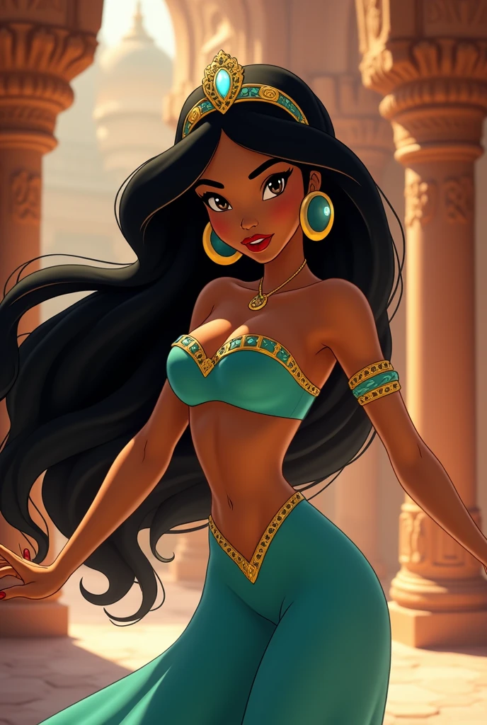 Stunning Princess Jasmine, photo in 8k, in action, cinematic.