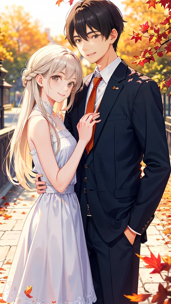 Young couple from high school era, in love, exchanging heartfelt words, happy smiles, ultradetailed, realistic, best quality, 4k, atmospheric, clean lines, vibrant colors, sunlit, close up faces, sharp focus, depth of field, clear skies, autumn leaves falling, orange and red hues, gentle wind, soft shadows, dreamy background.
Boy: (looking deeply into her eyes) I've fallen in love with you, you know?
Girl: (gently touching his hand) I've known for a long time now. I've loved you too.
Boy: (smiling) I'm so glad.