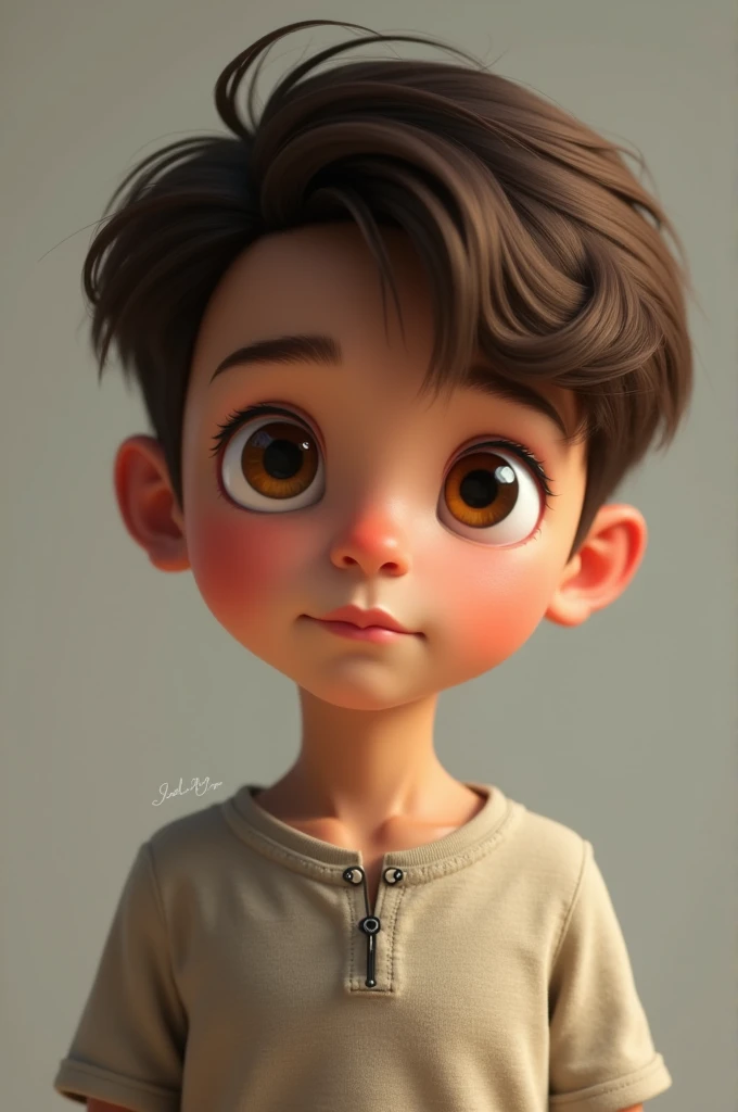 Boy with brown hair and brown eyes looking like a person