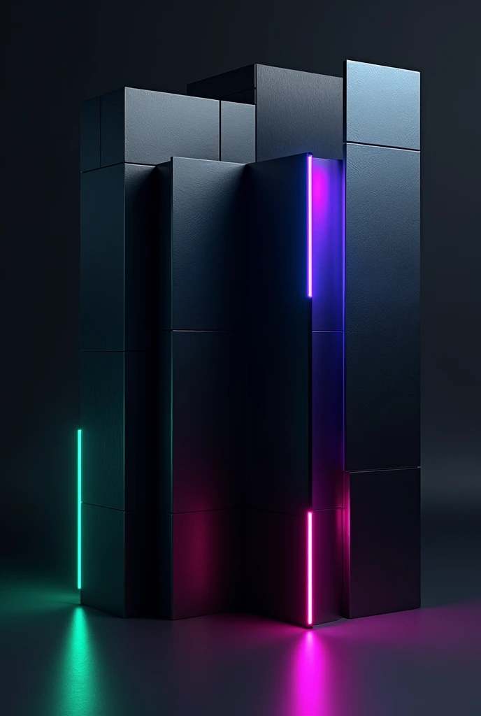 Background of several black plates glued together in 3 dimensions and neon colors on the sides