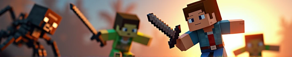 boy with brown hair, Eye Brown, and small diamond earring, com terno preto, minecraft style, with a sword, Fighting with a dragon, A zombie, a spider, and a skeleton.