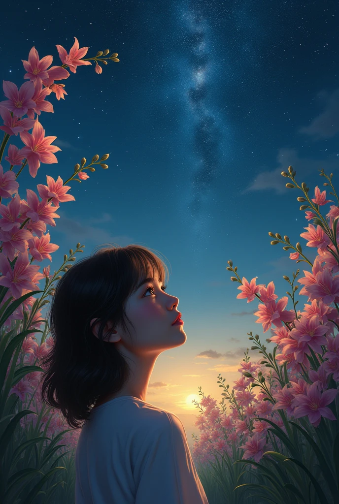 Image for a book a 25 year old girl looking at the stars in a garden full of orchids 