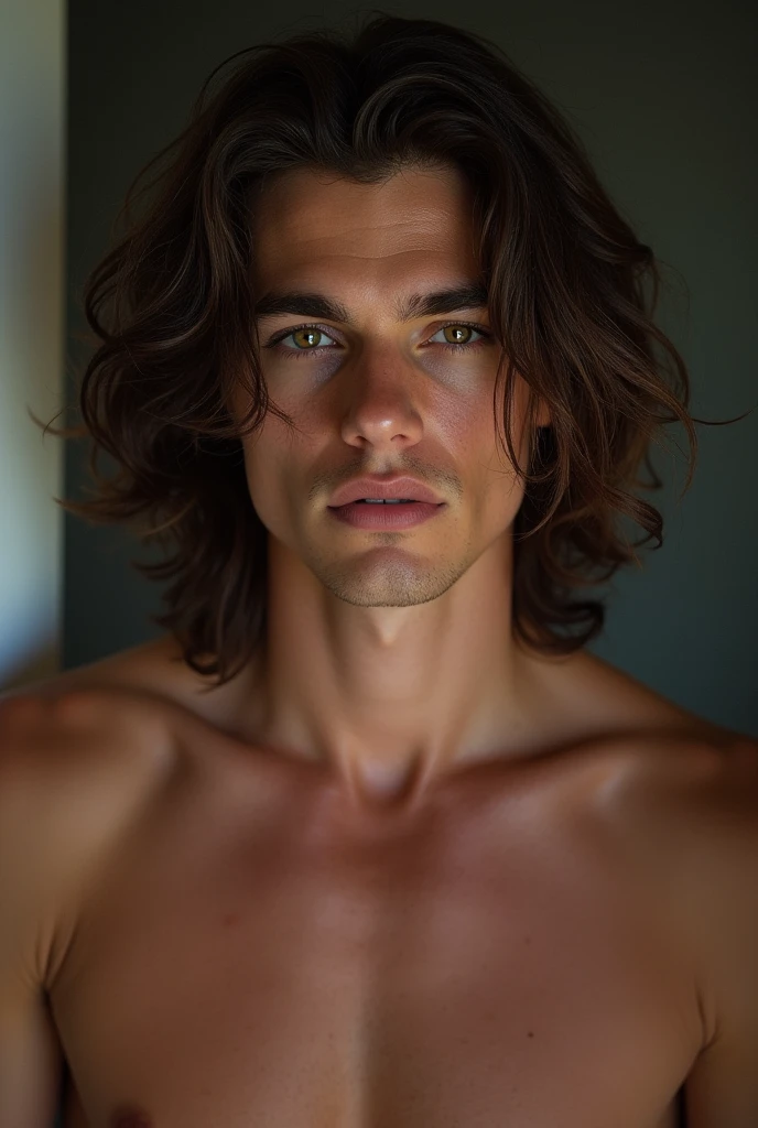 naughty man, Youngh, medium long hair, eyes browns, stark
