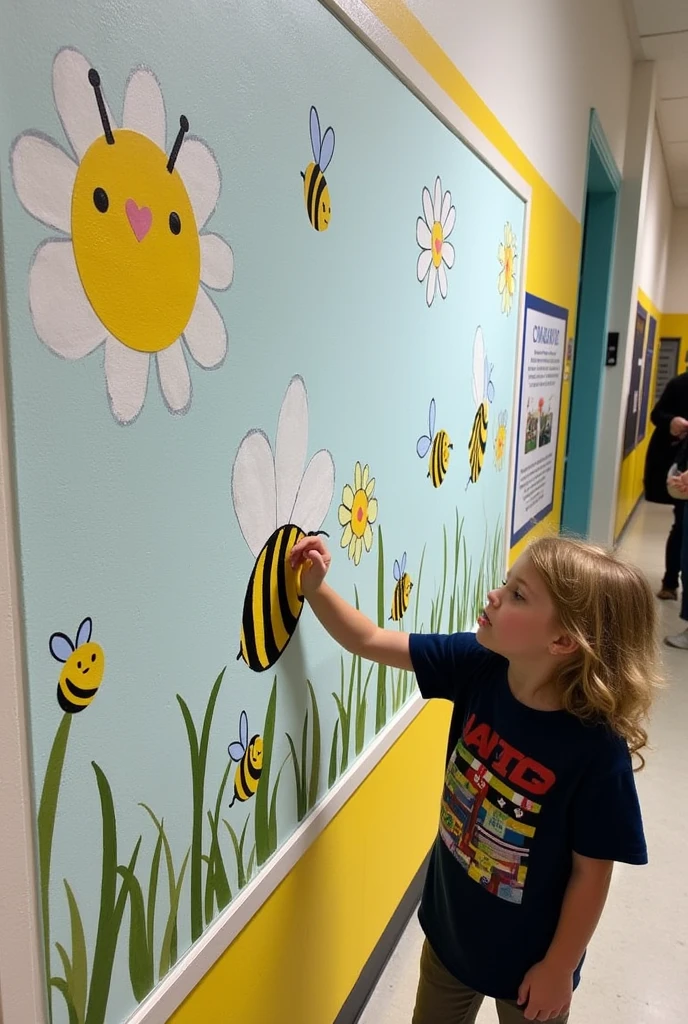 Student mural with illustrated bees