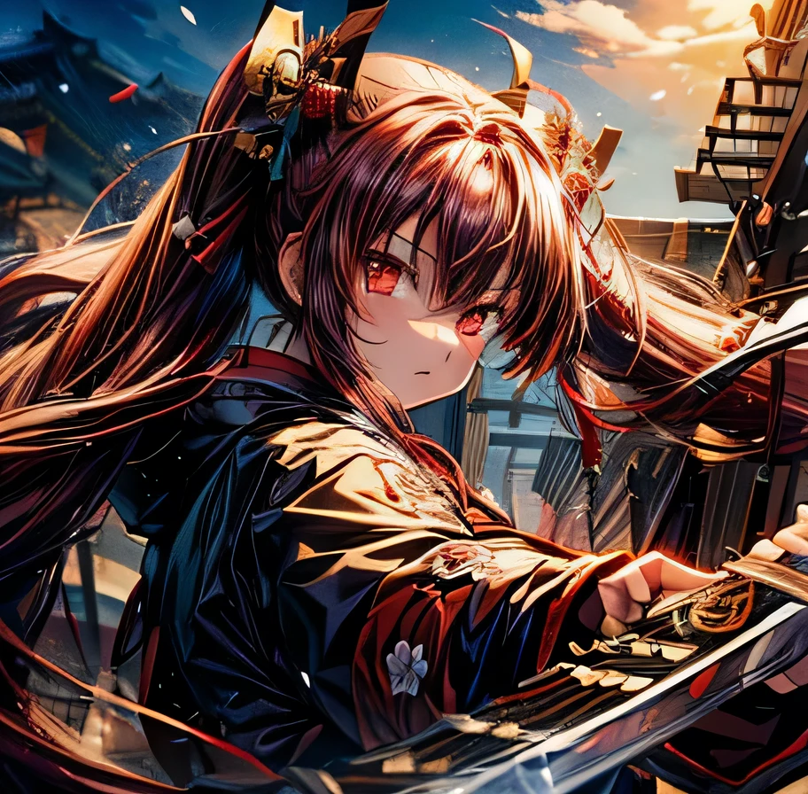Dark red hair in twin tails Yagyu Shinkage-ryu Sword Master's License Presence Japanese sword Beauty swordsmanship Yan Fei's Sword Nine Swords One Yen Stance Swordless Capture front Surrounded by Enemy Samurai Whole body Yagyu Jubei Maid Hyakka Ryoran Samurai Girls