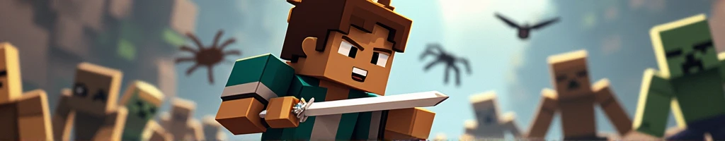 boy with brown hair, Eye Brown, and small diamond earring, com terno preto, minecraft style, with a sword, Fighting with a dragon, A zombie, a spider, and a skeleton.