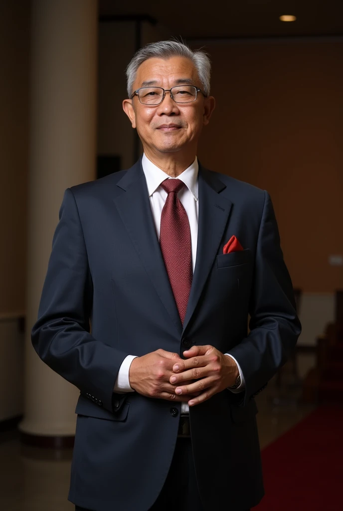 men 48 years old indonesia, wearing suit formal, speaker in front seminary