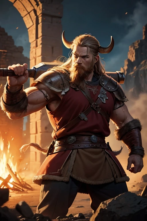 Viking man fighting a king
