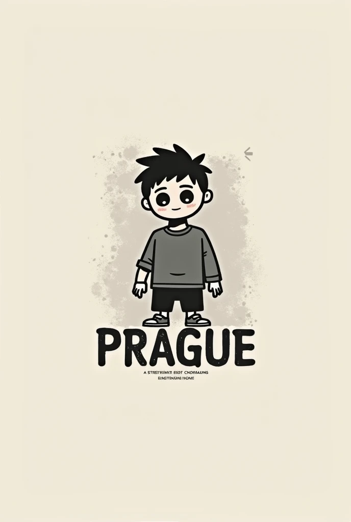create a clothing brand logo with the name "prague" streetwear style with a not so detailed background character, half scribbled