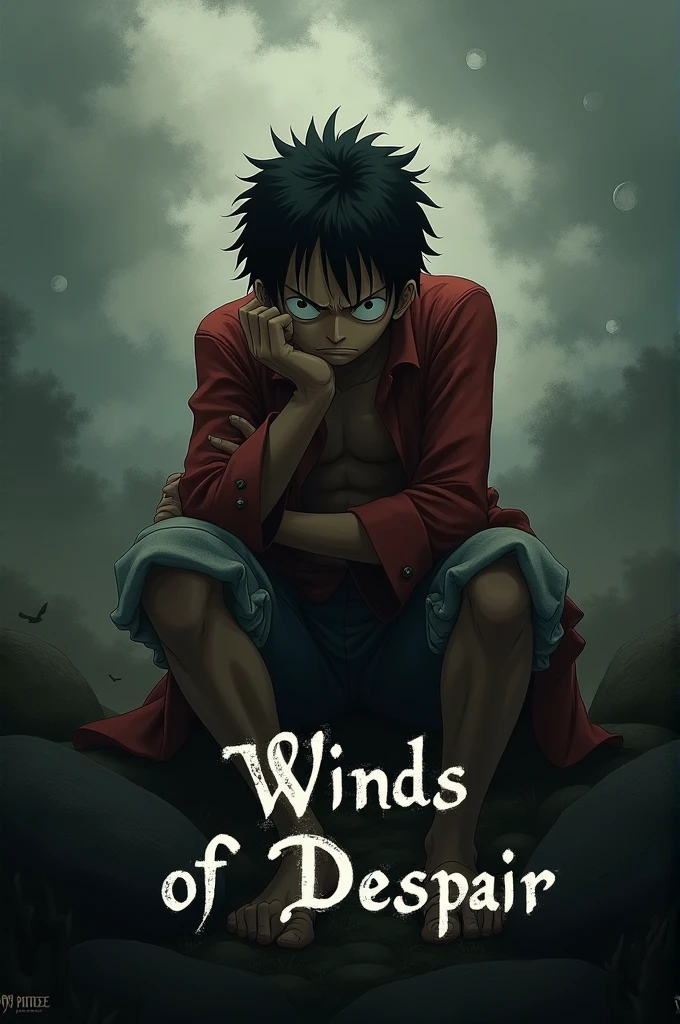 Cover of the song "Winds of Despair" in English, with a sad Luffy character, and the song's name written at the bottom, by Ryan