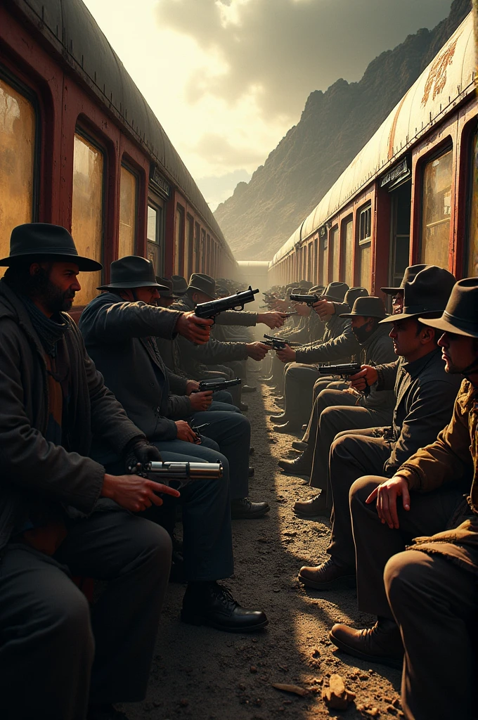 A mob robbing a train