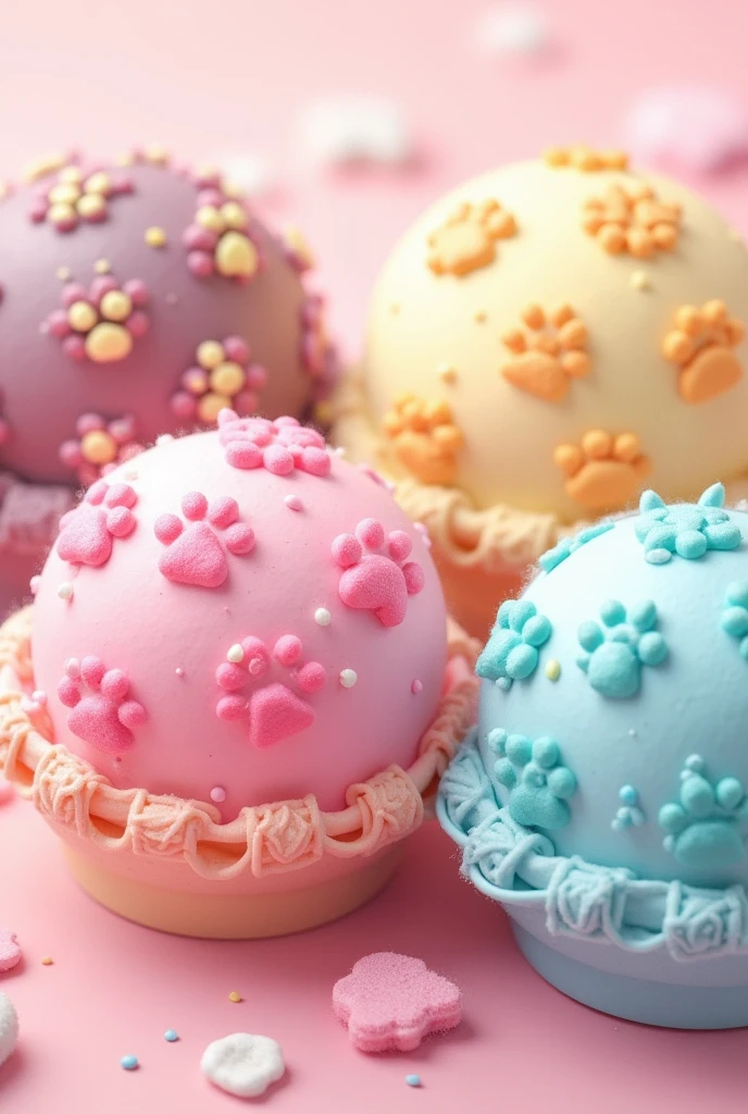 Decorated ice creams with paw prints around them