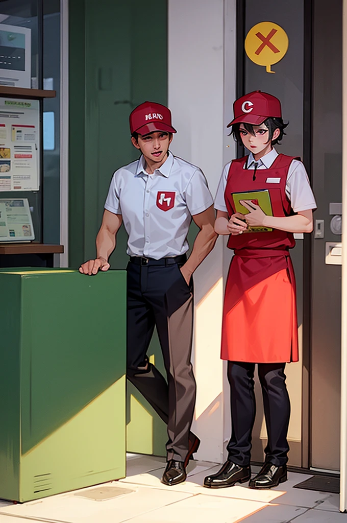 A femboy working as a pizza delivery man upset at a customer's door because he didn't receive a tip.