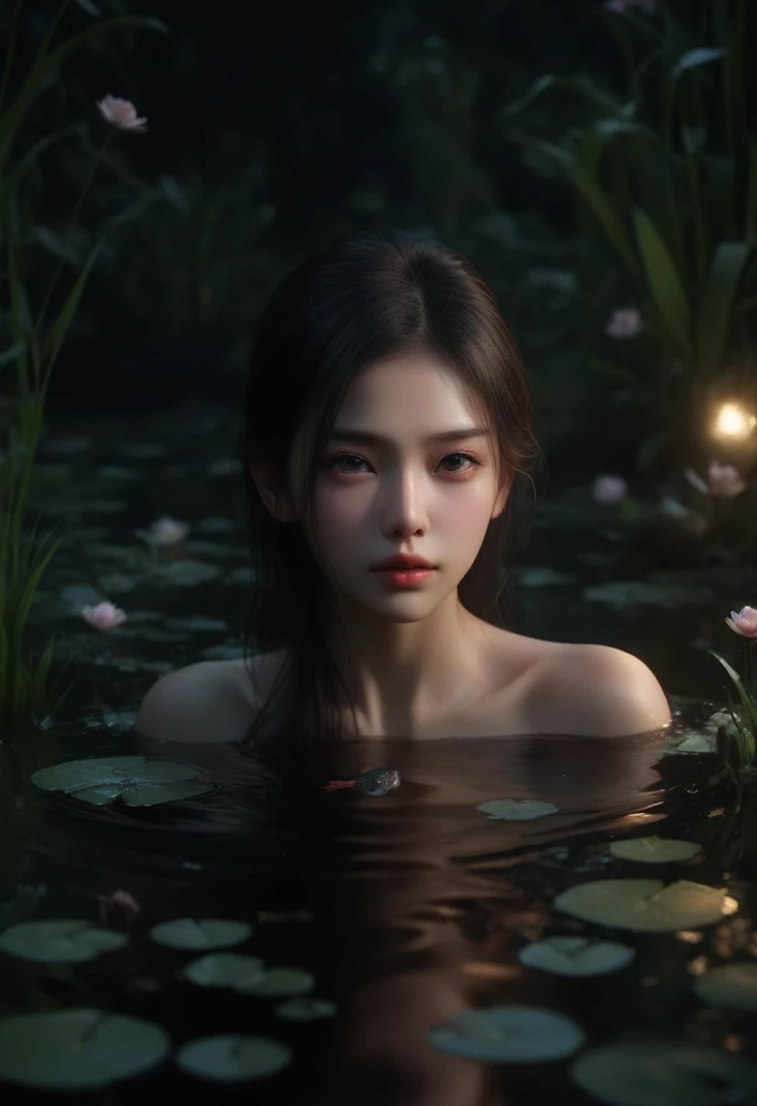 ((Masterpiece in maximum 16K resolution):1.6),((soft_colour_fotografia:)1.5), ((Ultra-detail):1.4),((Movie-like stills and dynamic angles):1.3), ((Motion blur):1.1),((ultraweitwinkel):1.5),((Panoramic lens photo):1.3). | (Cinematic shot of a beautiful pond), award winning masterpiece with incredible Details, epic breathtaking, ((Exotic fish jump out of the pond):1.2), ((Water splashes):1.1), ((tyndAt effect):1.1), ((Quiet night):1.2), ((Very dark night):1.5), ((Ponds beautiful flora):1.2), ((Feeling of serenity):1.1), (Shimmer), (visual experience), (真实感), (realisti), award-winning graphics, dark shot, film grain, extremely Detailed, digital art, RTX, unreal engine, Scene concept anti-glare effect, Ats mit scharfem Fokus aufgenommen. Rendered in ultra-high definition with UHD and retina quality, this masterpiece ensures anatomical correctness and textured skin with super Detail. With a focus on high quality and accuracy, This award-winning presentation captures every nuance in stunning 16k resolution, lets the viewer immerse themselves in the lifelike representation. Avoid extreme angles or exaggerated expressions, um den 真实感 zu wahren. ((perfect_Komposition, perfect_Design, perfect_Layout, perfect_Detail, ultra_Detailed)), ((expand_At, fix_everything)), Turn the woman in the middle into a handsome, masculine Asian prince of 25 years with wild blond mane.