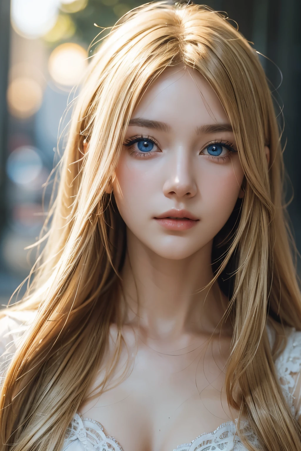 1 girl, face only, blonde hair, long hair, blue eyes, (detailed eyes), (beautiful detailed face:1.0), (realistic), single focus, single background, female focus, Portrait, (masterpiece:1.0), (best quality:1.0), (8k wallpaper:1.0), perfect nose,