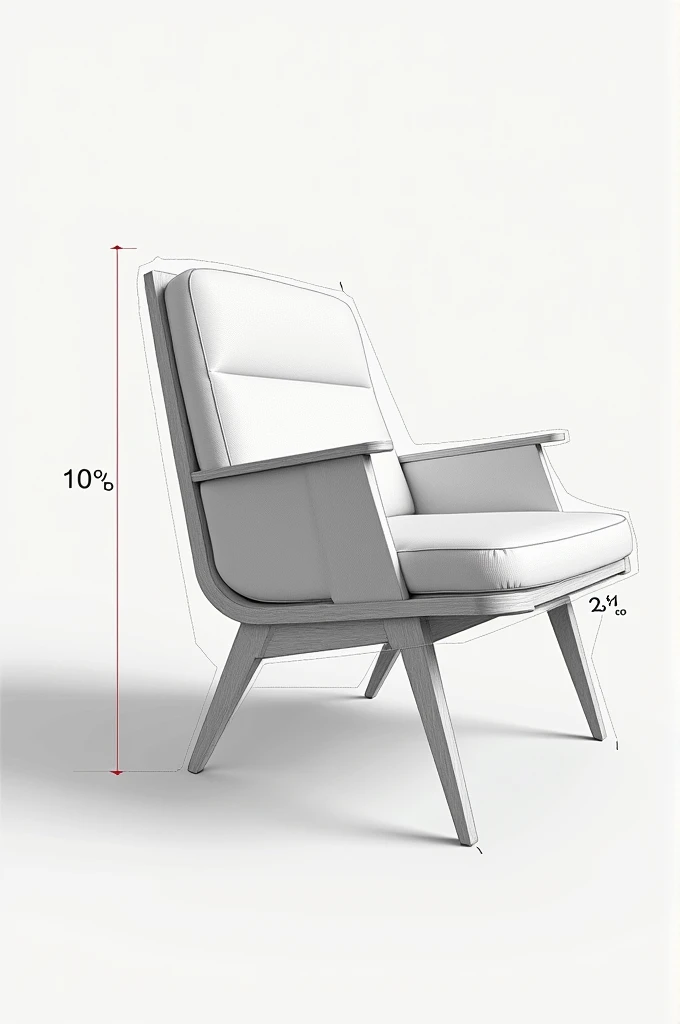 A sofa backrest with technical drawing representation with 110 degrees of inclination 