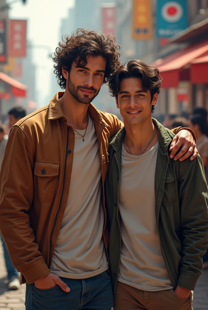 A tall european Man with curly hair and a korean man friends