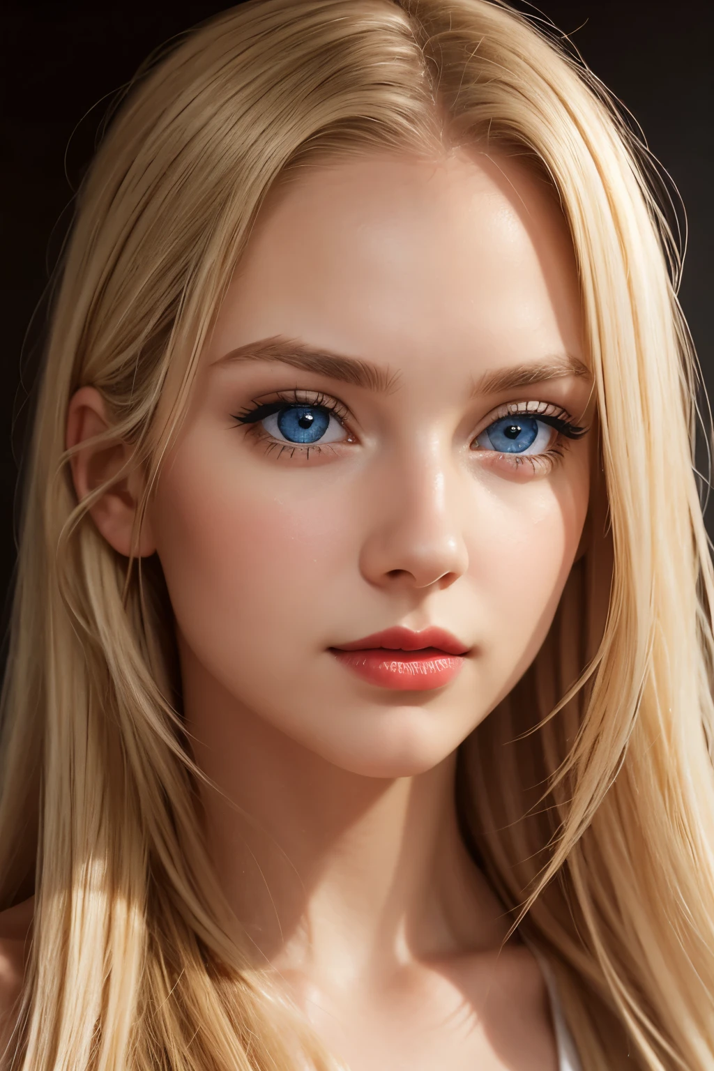 1 girl, face only, blonde hair, long hair, blue eyes, (detailed eyes), (beautiful detailed face:1.0), (realistic), single focus, single background, female focus, Portrait, (masterpiece:1.0), (best quality:1.0), (8k wallpaper:1.0), red lips, perfect nose,